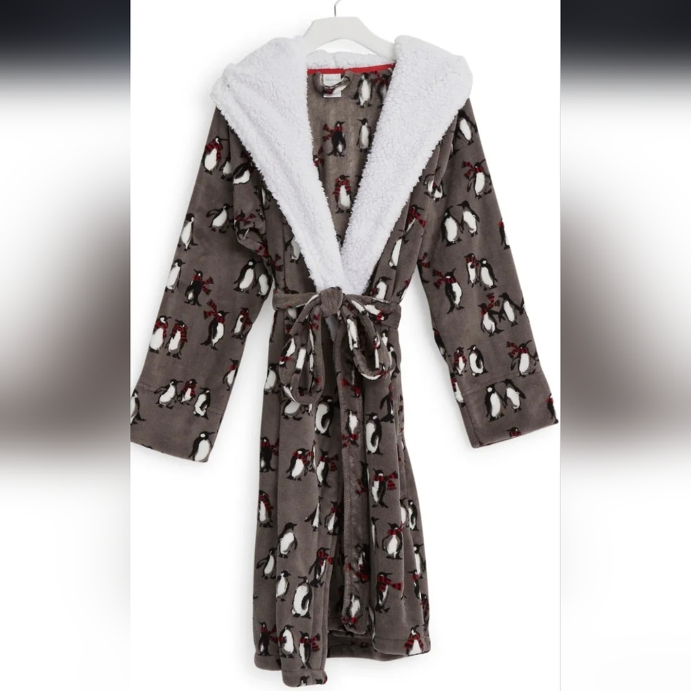 Vera Bradley Plush Cozy Life Hooded Robe Penguins Galaxy Gray NWT Sz 2XL-3XL